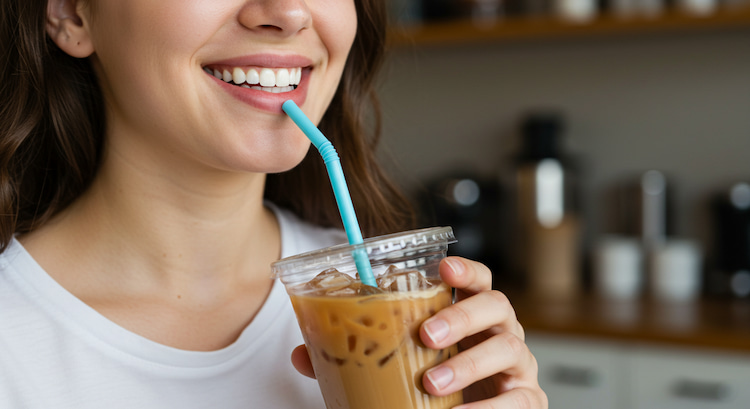 Care for teeth whitening by drinking coffee with a straw