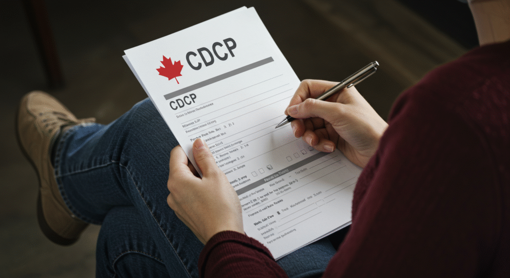 Core CDCP Eligibility Requirements: a person filling in CDCP form.