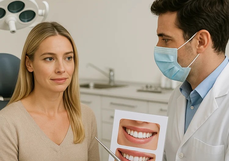 A picture of a patient asking: Is Cosmetic Dentistry Safe