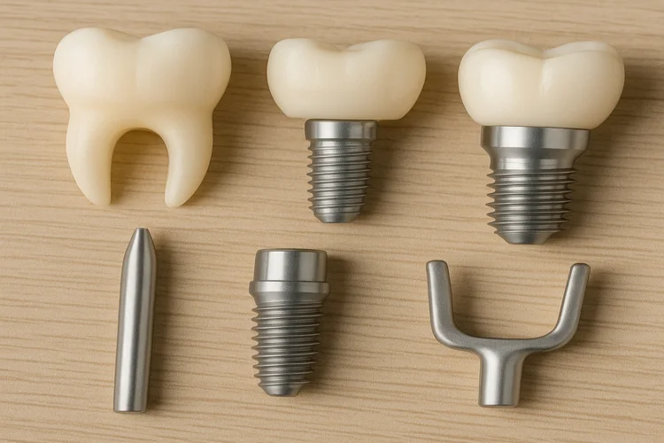 A realistic picture demonstarting different types of dental implants