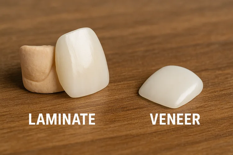A picture showing laminate vs veneer