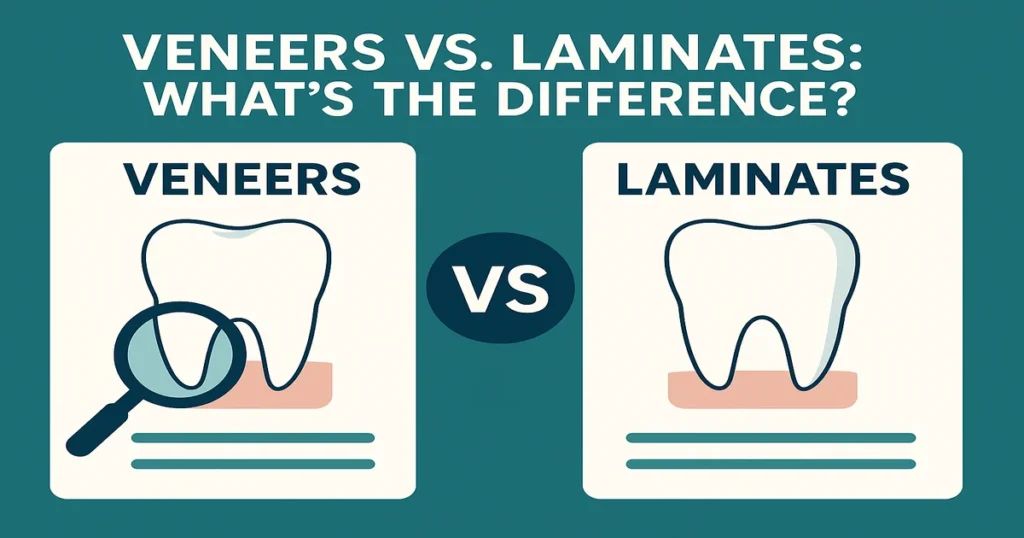 A picture showing the comparison of veneers vs laminates